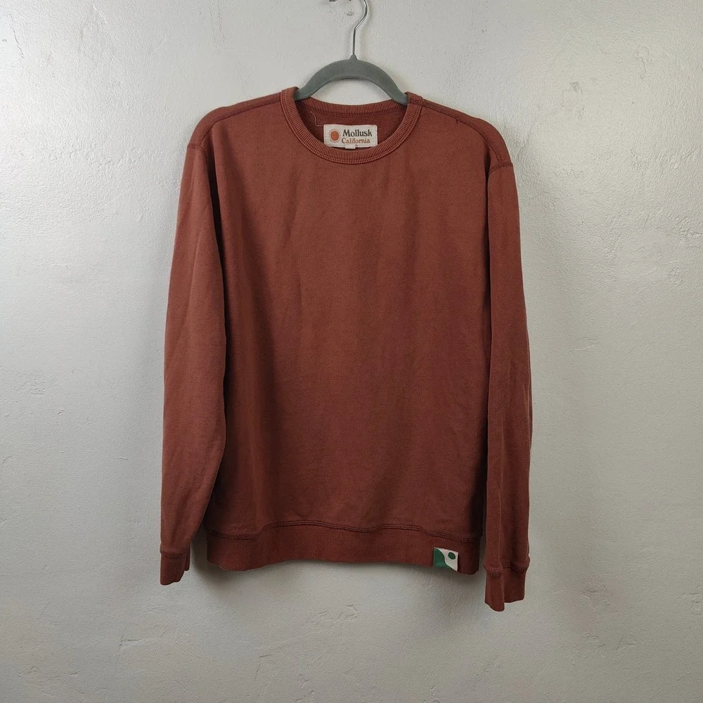 Mollusk Mens Sweatshirt Small Rust Crewneck Cotton Ribbed Surf Coastal Aesthetic